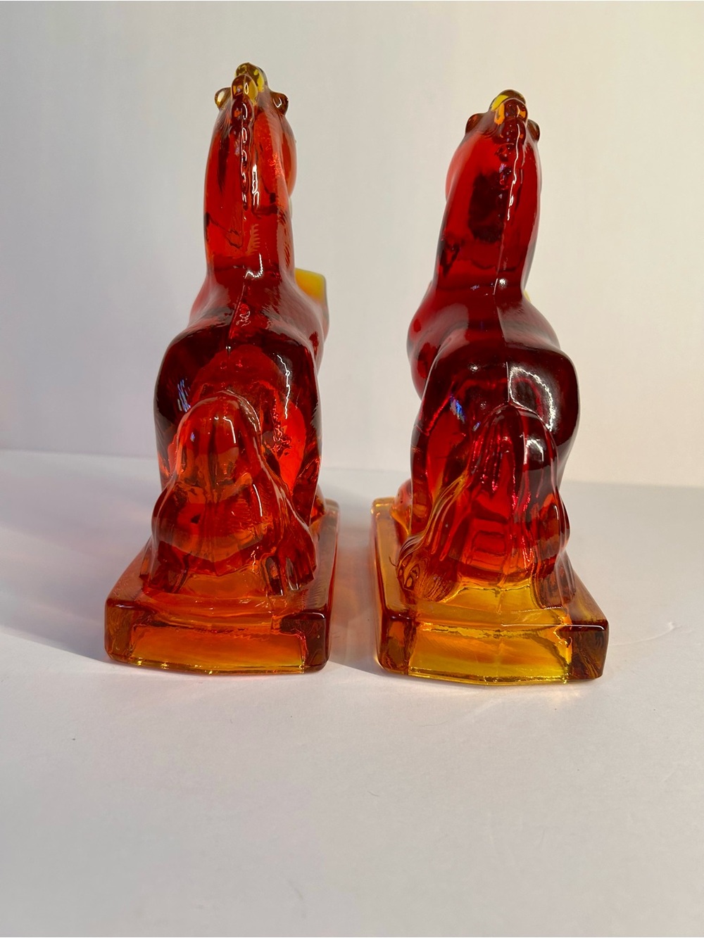 LE Smith Amberina Glass Rearing Horse Bookends Pair MCM - Picture 7 of 16